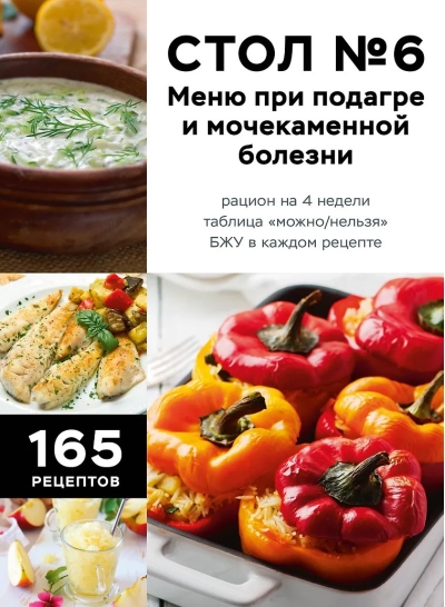 Стол №6. Меню при подагре и мочекаменной болезни. С рекомендациями специалиста