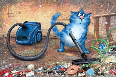 Открытка. Синие коты. Генеральная уборка