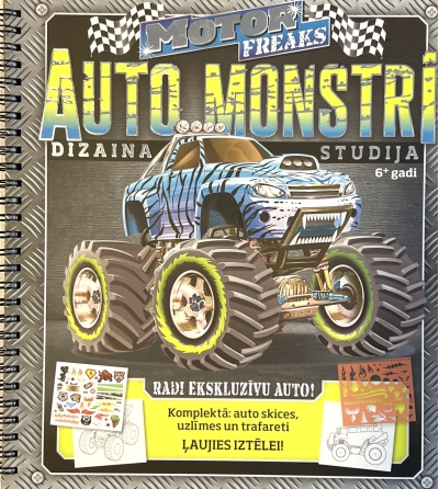 Motor Freaks. Auto monstri. Раскраска с наклейками и трафаретом