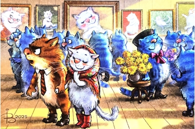 Открытка. Синие коты. Вернисаж