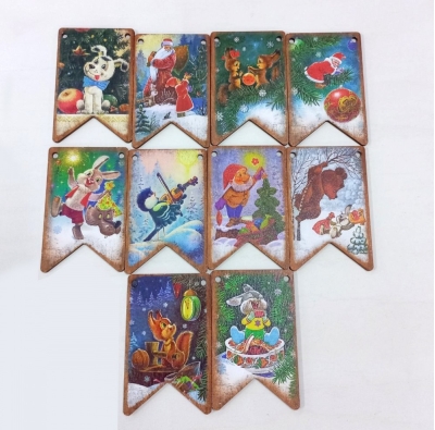 С Новым годом! Флажки деревянные на елку