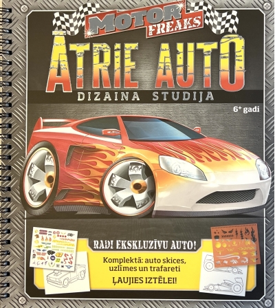 Motor Freaks. Ātrie auto. Раскраска с наклейками и трафаретом