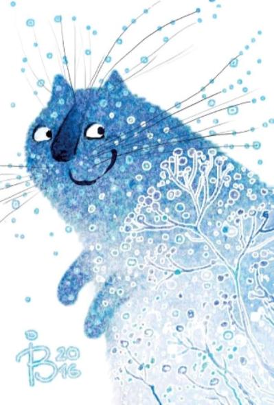 Открытка. Синие коты. Снежный кот