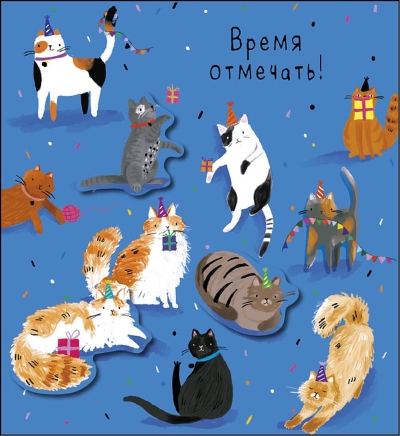 Открытка. Время отмечать! Кошачья вечеринка