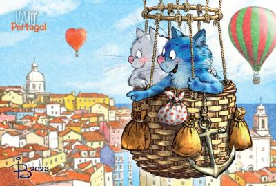 Открытка. Синие коты. Коты путешествуют. Португалия