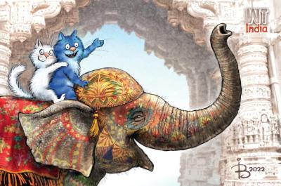 Открытка. Синие коты. Коты путешествуют. Индия