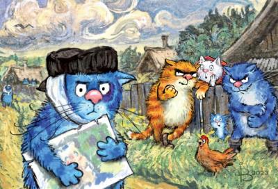 Открытка. Синие коты. Кот Ван Гог