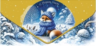 Конверт для денег. С Новым годом! Лисенок в голубой шапке и шарфе