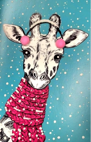 Открытка. Жираф и снегопад