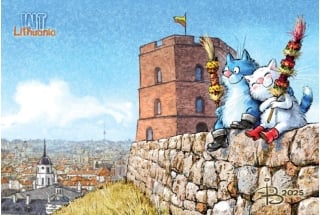 Открытка. Синие коты. Коты путешествуют. Литва