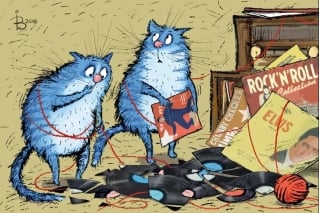 Открытка. Синие коты. Рок-н-ролл