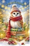 Открытка. С Новым годом! Сова в шапке и шарфе на книгах