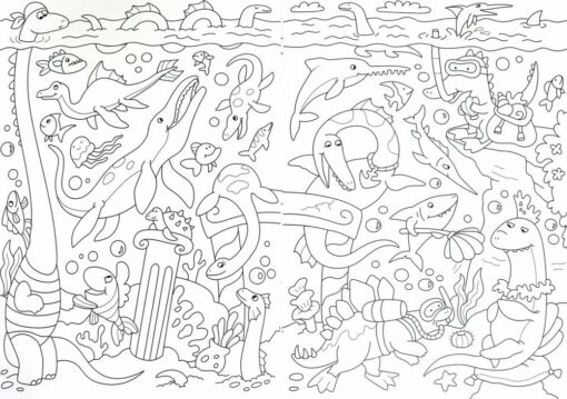 Wimmelbuch coloring book. dinosaur world