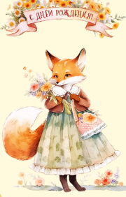 Envelope for money. Happy birthday! Fox with flowers