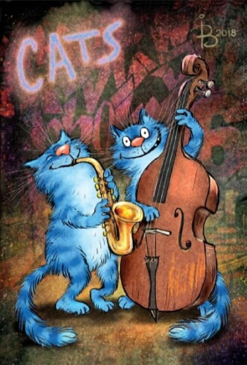 Открытка.  Синие коты. Джазовый дуэт